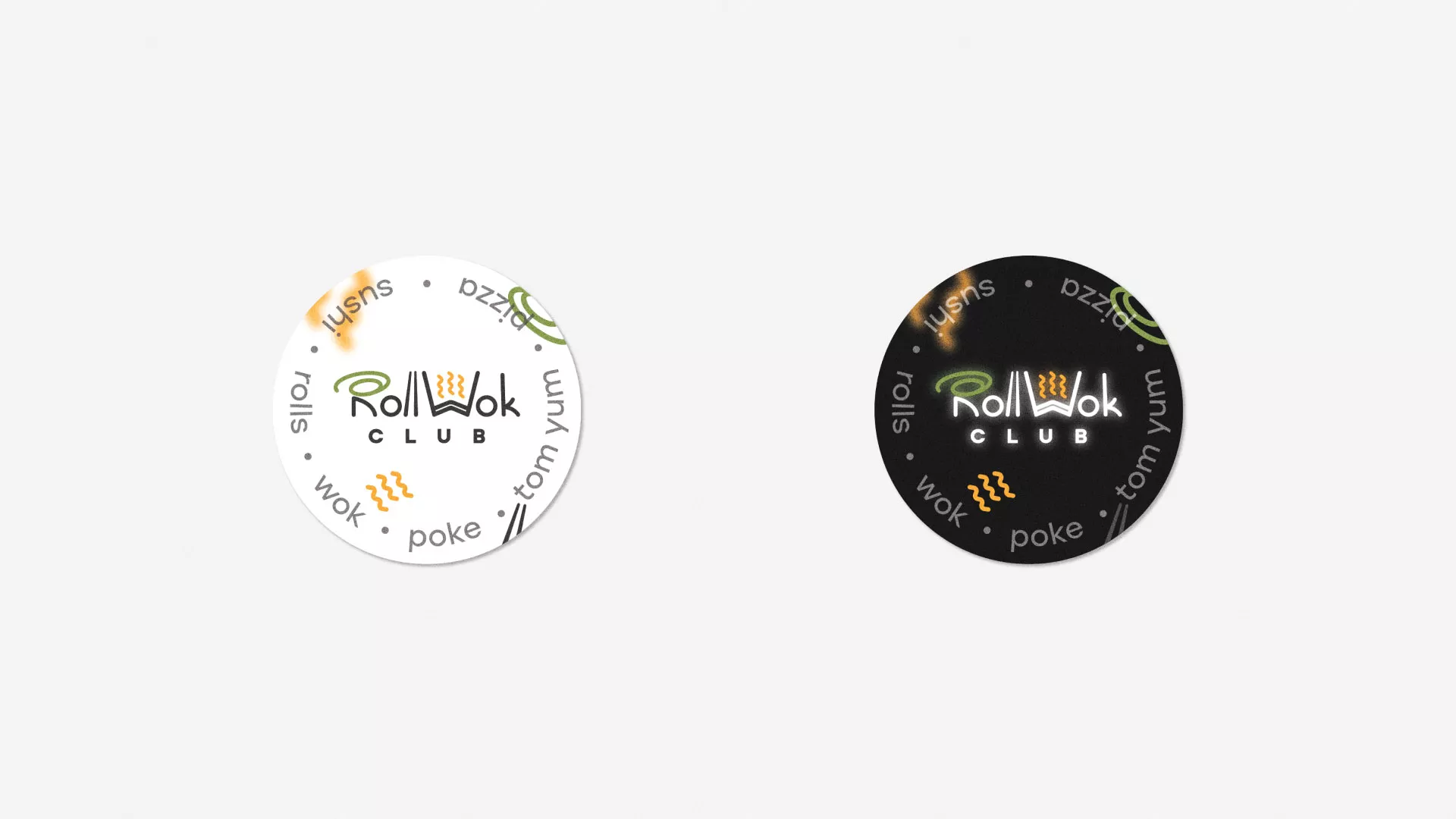 Разработка наклеек для суши-бара «Roll Wok Club» в Брянске